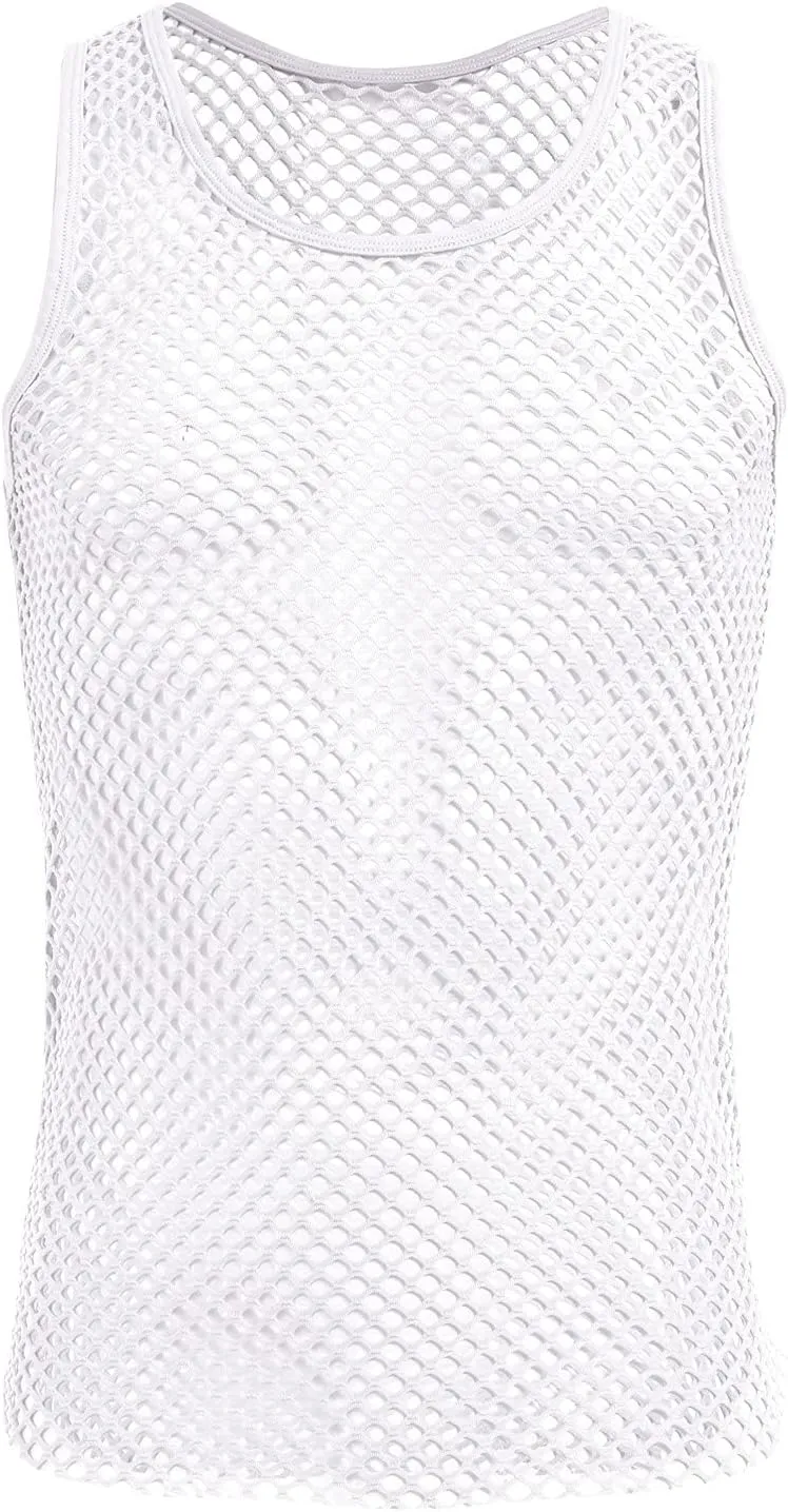 ABAFIP Men's Fishnet Mesh Tank Top Sleeveless Sheer Shirt Gym Workout Fitted Muscle Top Undershirt