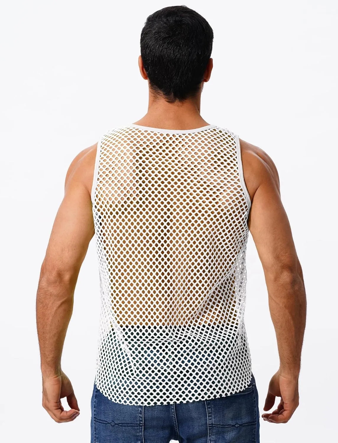 ABAFIP Men's Fishnet Mesh Tank Top Sleeveless Sheer Shirt Gym Workout Fitted Muscle Top Undershirt