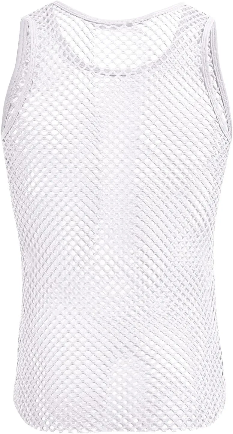 ABAFIP Men's Fishnet Mesh Tank Top Sleeveless Sheer Shirt Gym Workout Fitted Muscle Top Undershirt