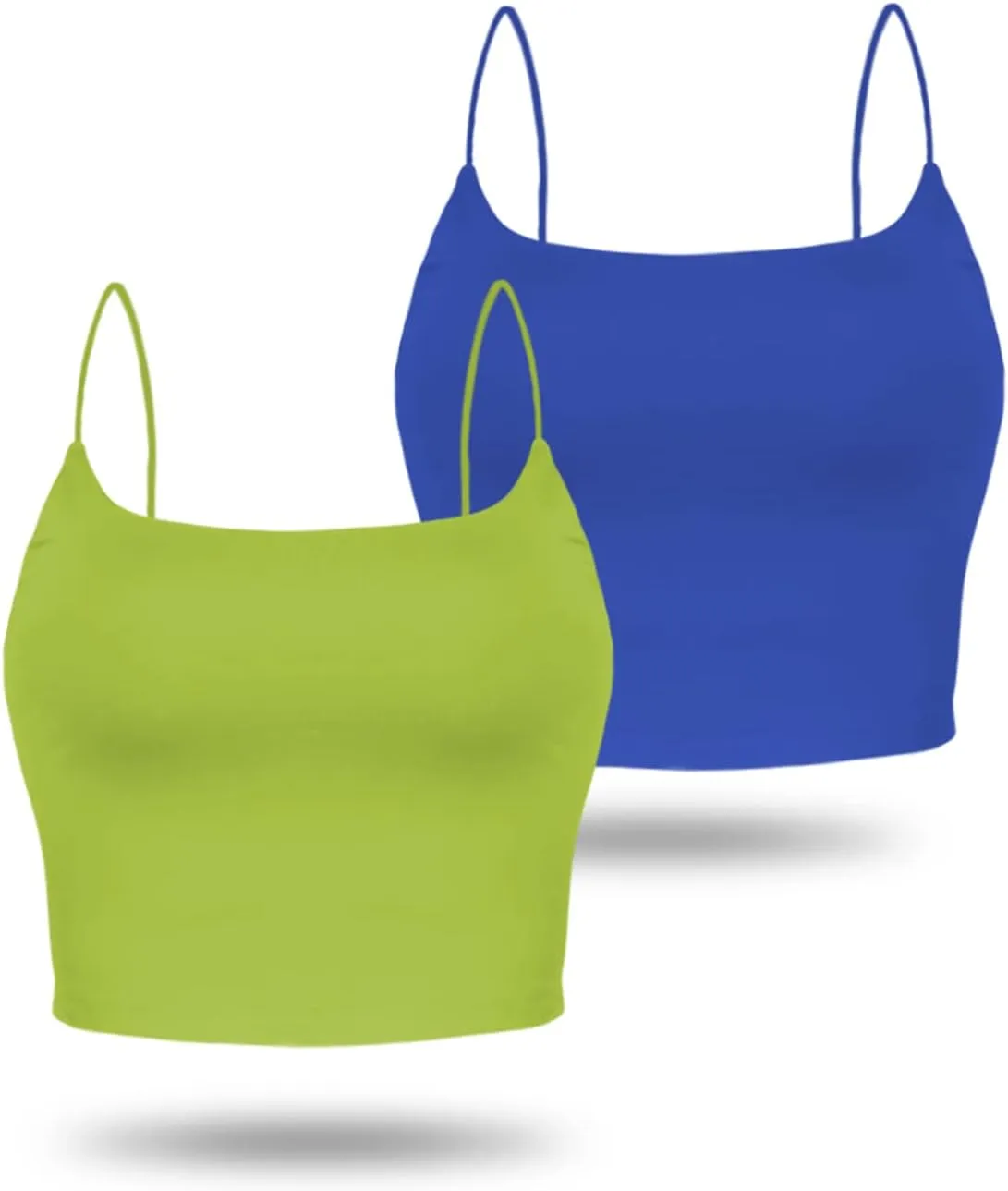 Amilia Women's Basic Solid Cami Spaghetti Double Layer Crop Tank Top