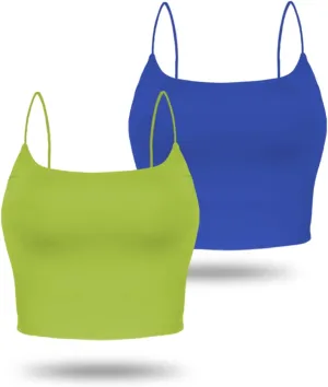 Amilia Women's Basic Solid Cami Spaghetti Double Layer Crop Tank Top
