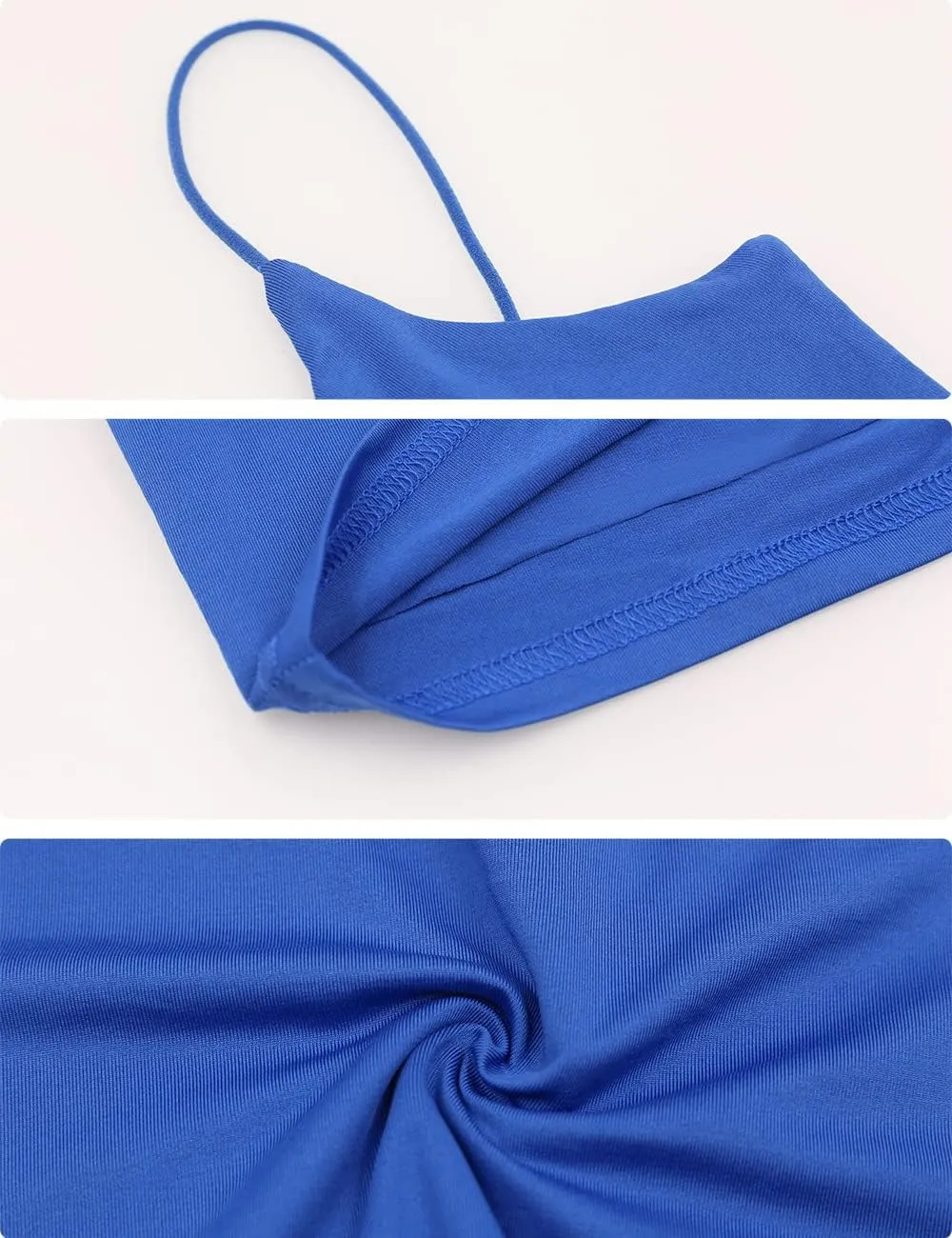 Amilia Women's Basic Solid Cami Spaghetti Double Layer Crop Tank Top