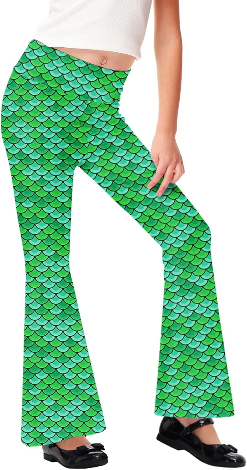 AOBUTE Girls Bell Bottom Pants Tie Dye Print High Waist Flare Leggings 5-14 Years