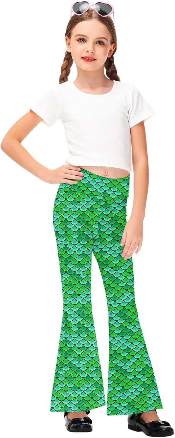 AOBUTE Girls Bell Bottom Pants Tie Dye Print High Waist Flare Leggings 5-14 Years