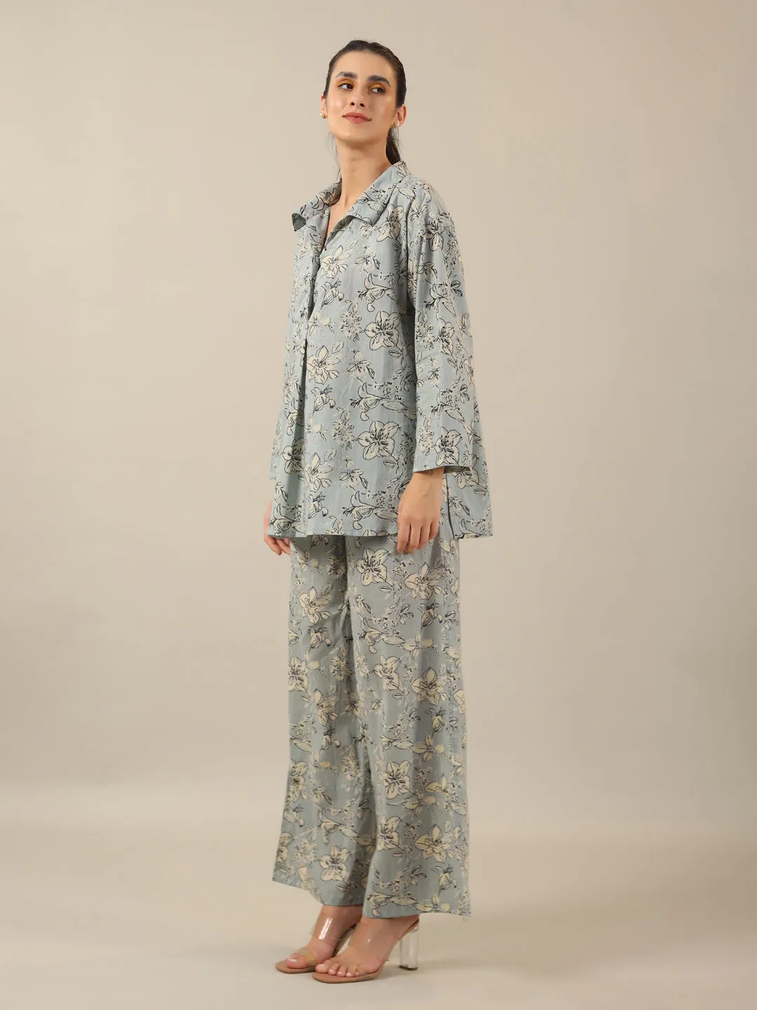 Blue Floral LOOSE FIT Palazzo Loungewear Set