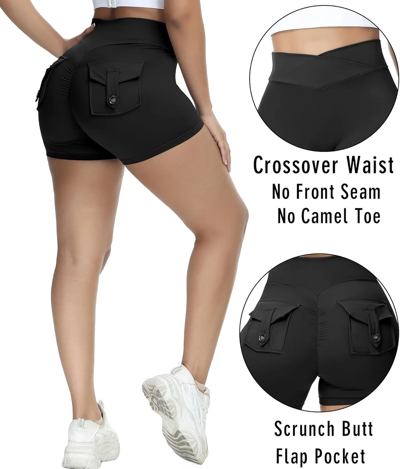 Booty Shorts for Women Scrunch Butt Shorts with Pocket Cargo Workout Biker Gym Bottoms