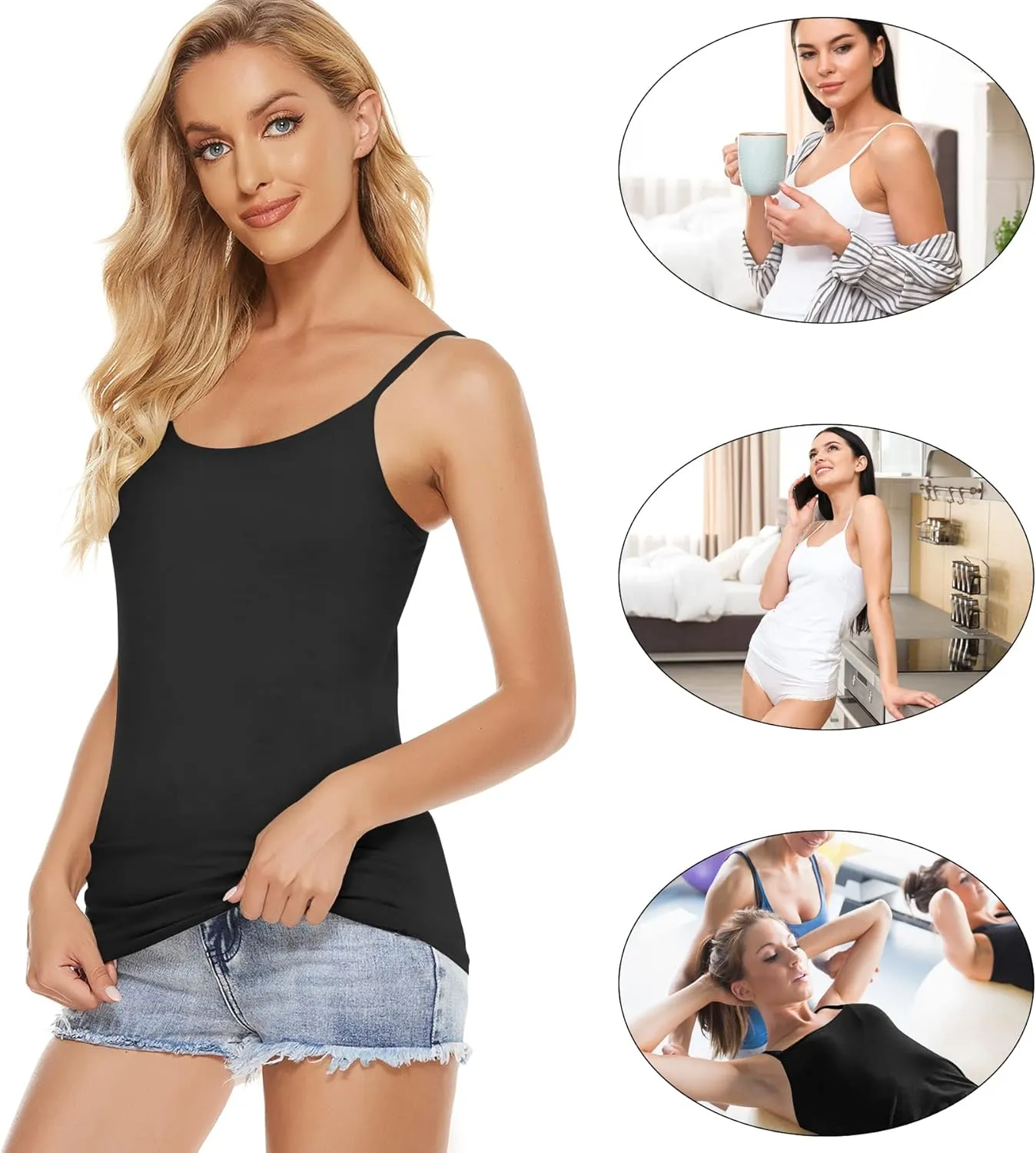 BQTQ 5 Pcs Women's Camisole Tank Top Undershirt Spaghetti Strap Basic Camisoles
