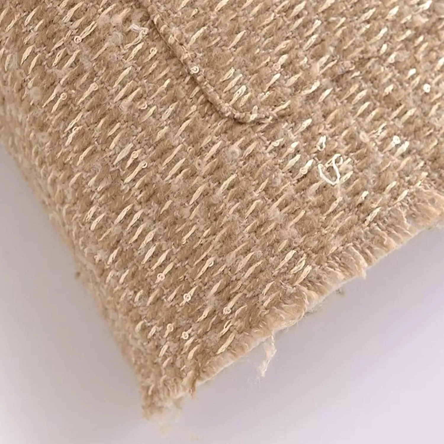 Casual Tweed Blazer Jacket for Women Cropped Open Front Button Down Collarless Coat Office Work Business Dress Jackets