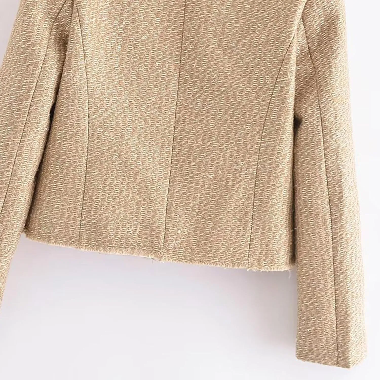 Casual Tweed Blazer Jacket for Women Cropped Open Front Button Down Collarless Coat Office Work Business Dress Jackets