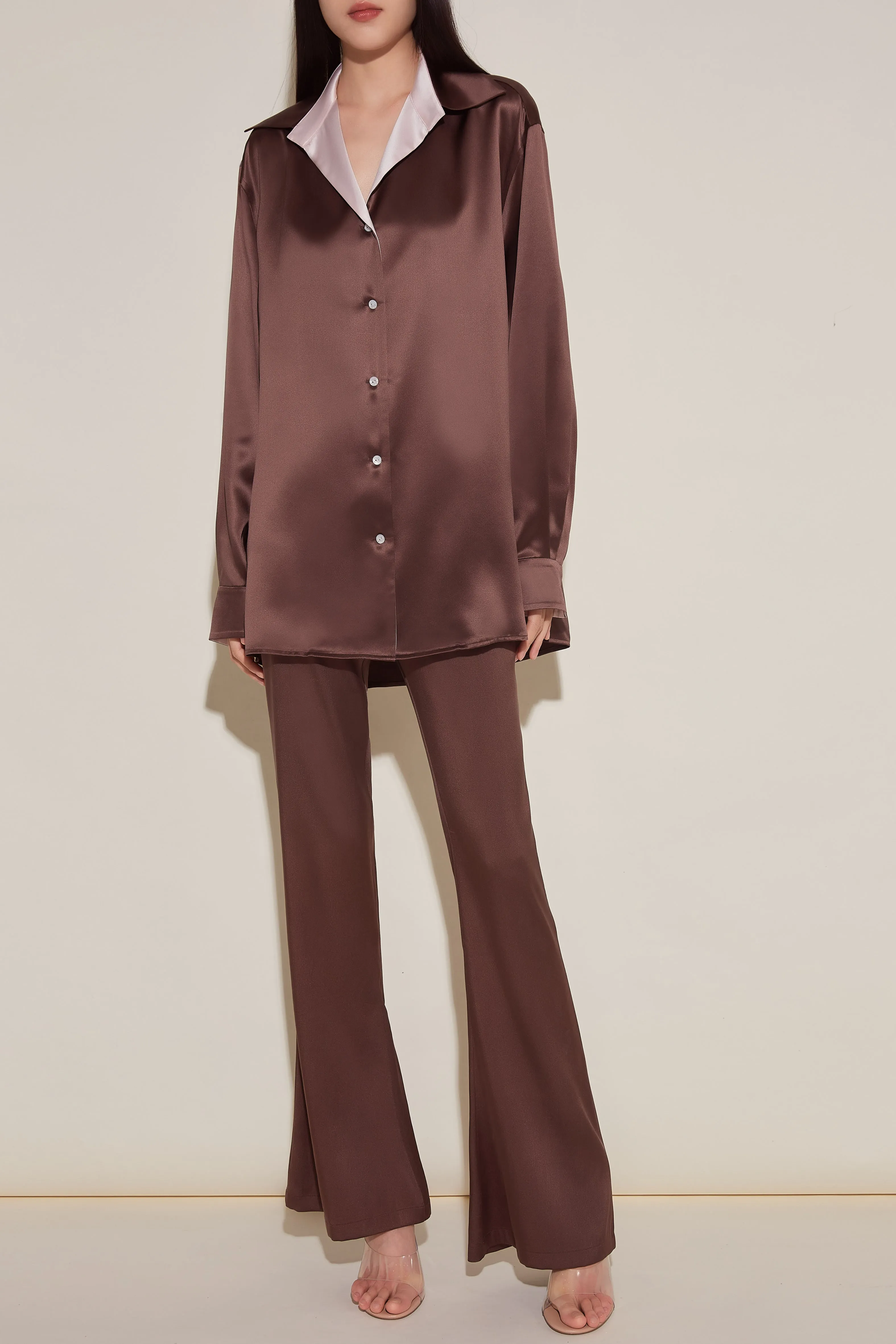 Chocolate Brown Silk Pyjama Set