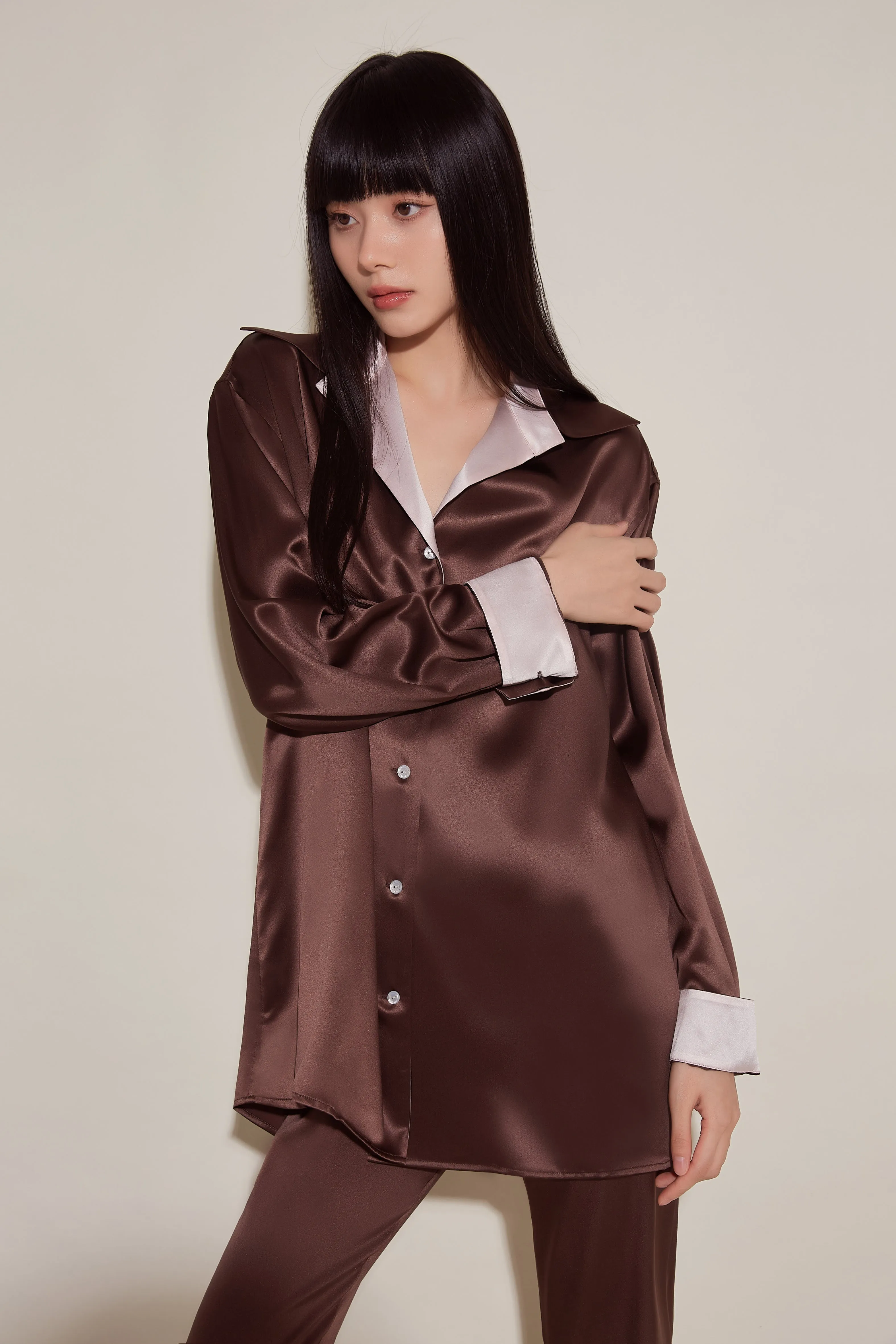 Chocolate Brown Silk Pyjama Set
