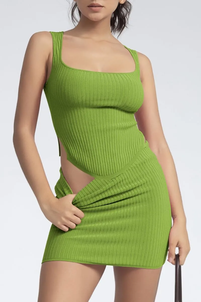 CHYRII Womens Sexy Summer Two Piece Outfits Square Neck Going Out Crop Top Bodycon Skirt Sets Mini Dress