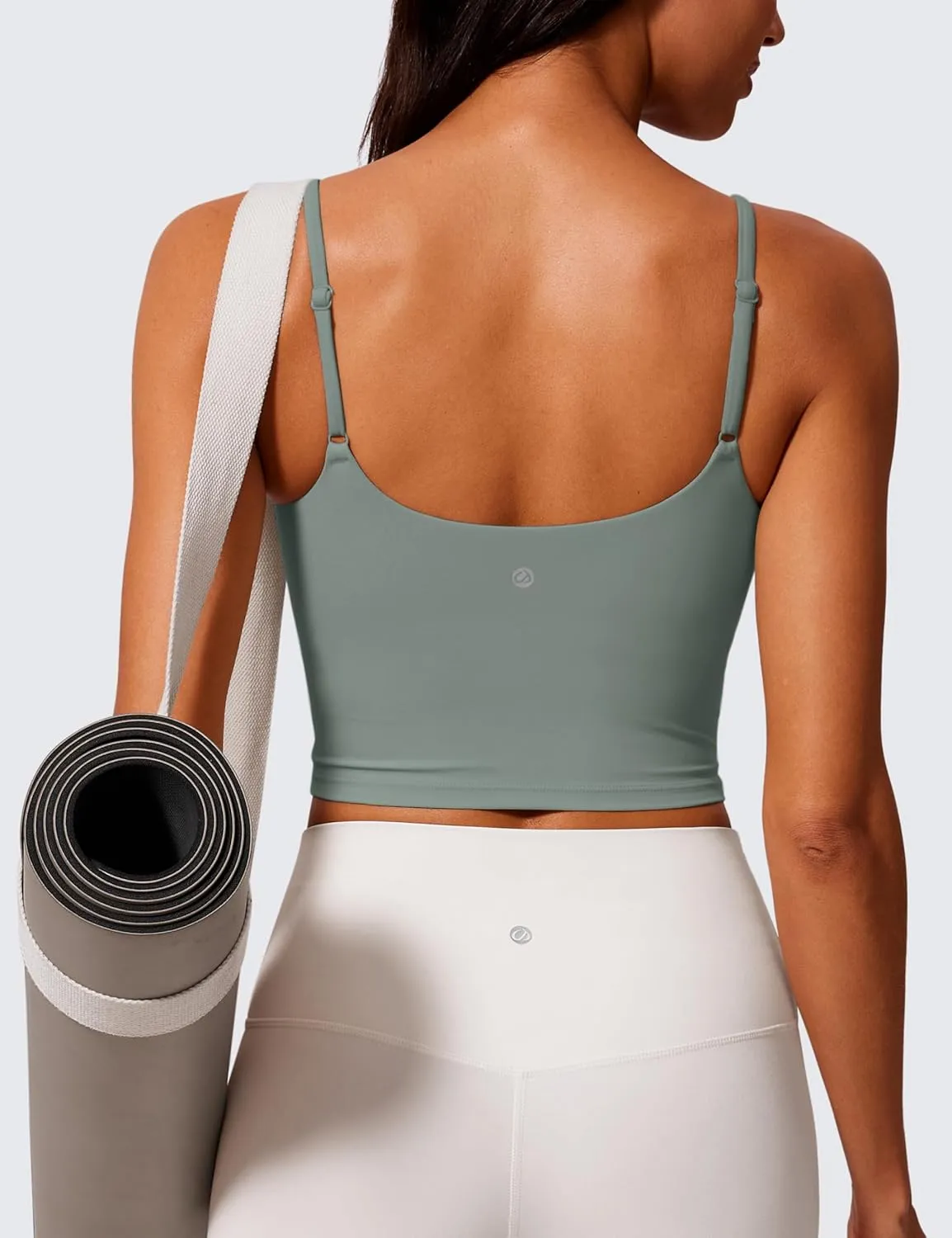 CRZ YOGA Butterlift Womens Scoop Neck Longline Sports Bra - U Back Adjustable Straps Workout Crop Tank Top with Built in Pads