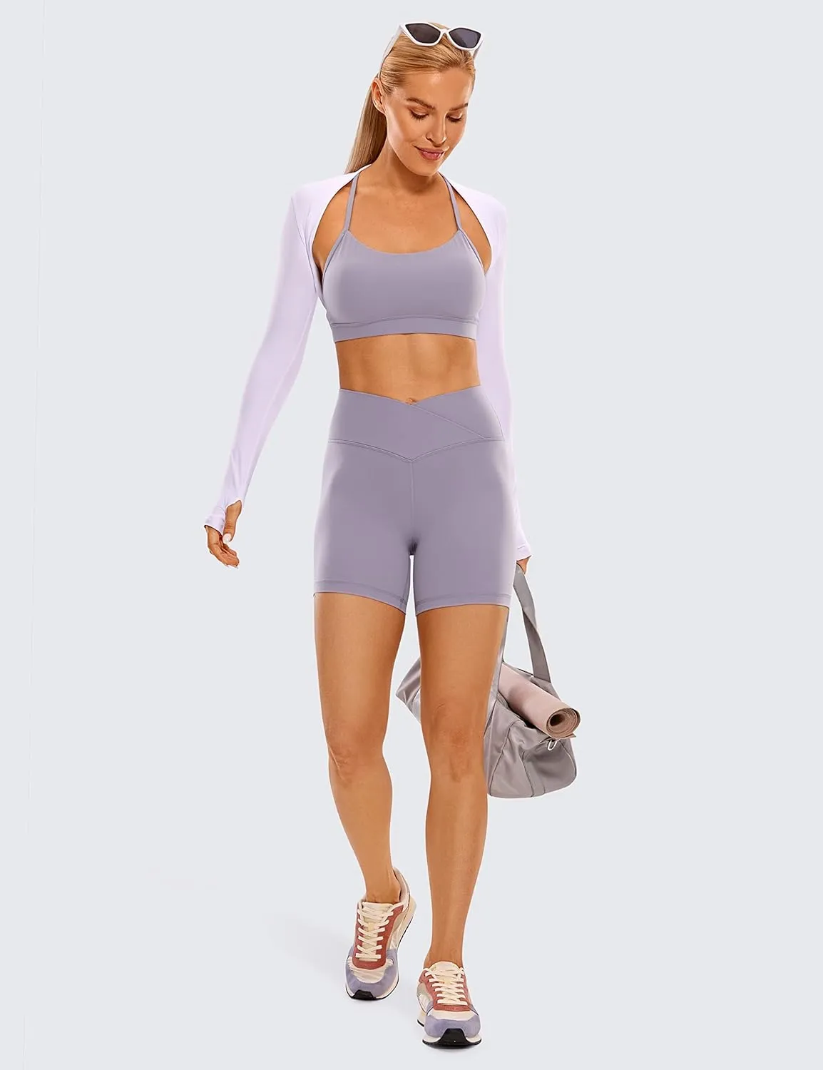 CRZ YOGA Womens Butterluxe Crossover Biker Shorts 5 Inches - Criss Cross High Waisted Workout Yoga Buttery Soft