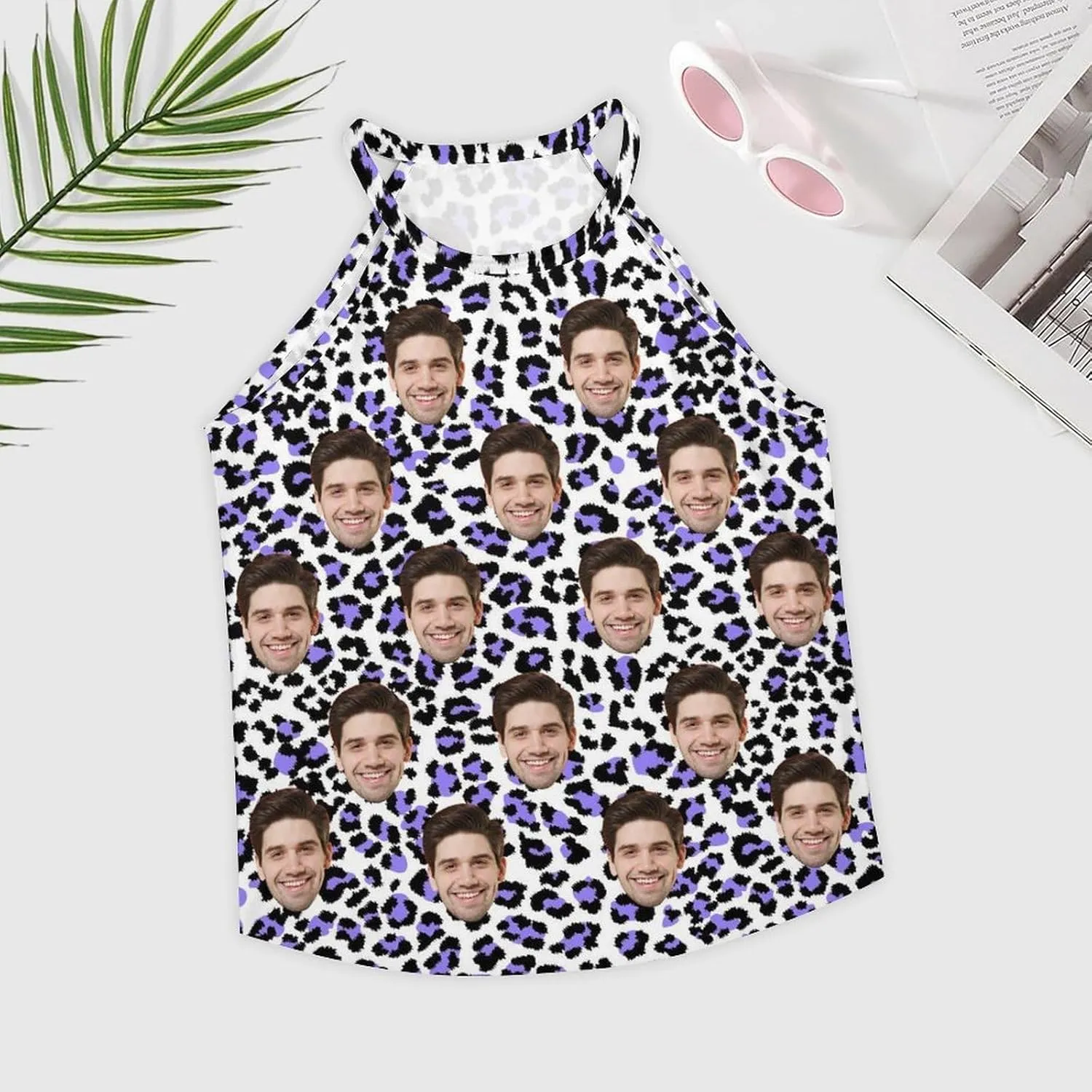 Custom Crop Tank Top Slim Fit Personalized Face on Sleeveless Cami Shirts Crew Neck for Women Wife Girlfriend Gifts