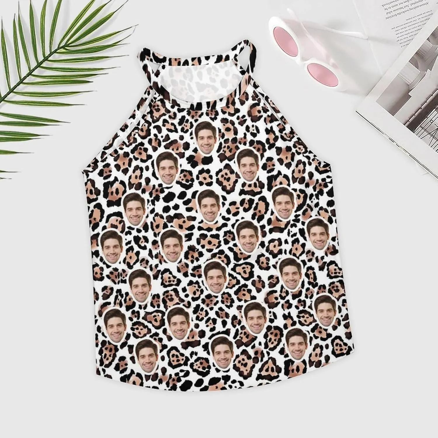 Custom Crop Tank Top Slim Fit Personalized Face on Sleeveless Cami Shirts Crew Neck for Women Wife Girlfriend Gifts