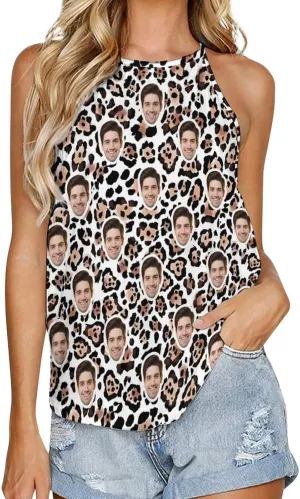 Custom Crop Tank Top Slim Fit Personalized Face on Sleeveless Cami Shirts Crew Neck for Women Wife Girlfriend Gifts