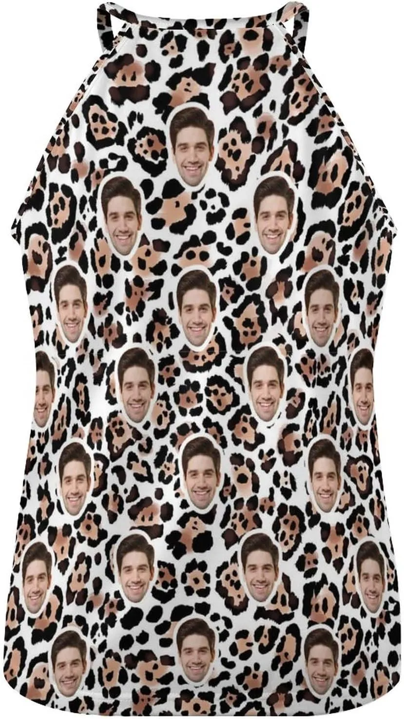 Custom Crop Tank Top Slim Fit Personalized Face on Sleeveless Cami Shirts Crew Neck for Women Wife Girlfriend Gifts