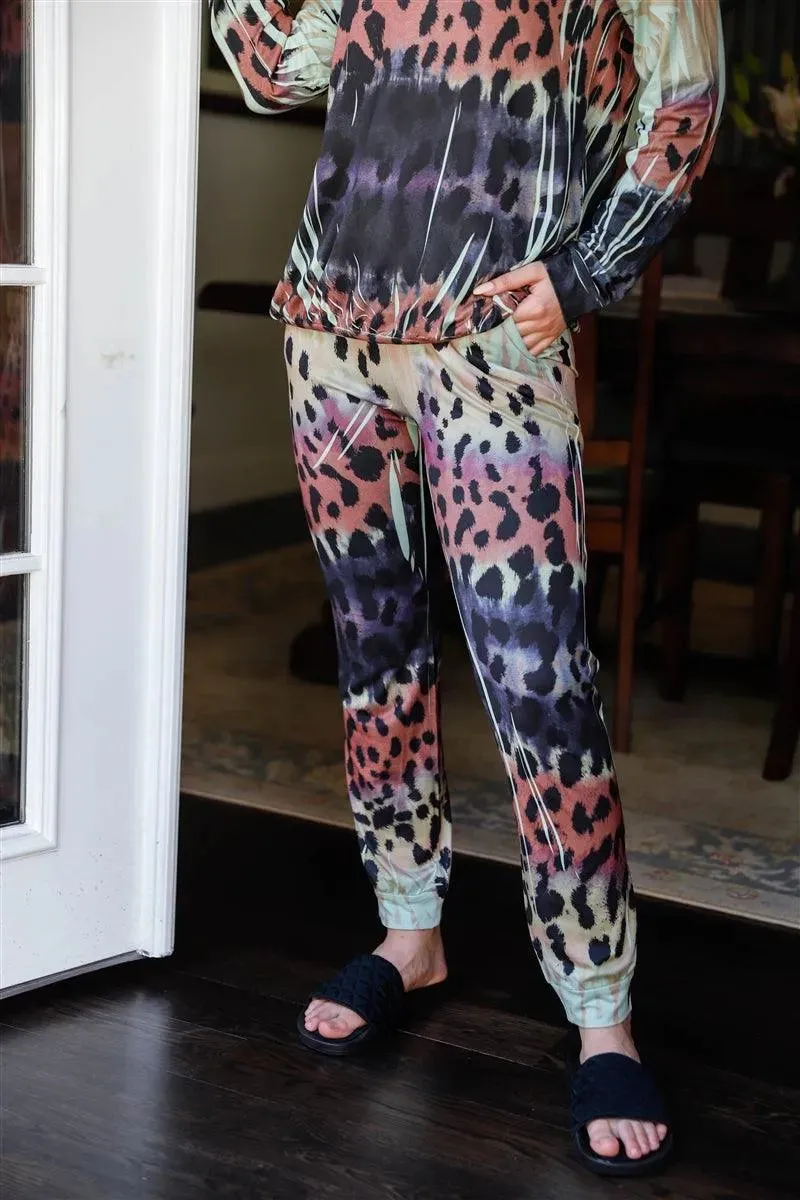 Dark Sage Animal Print Long Sleeve T-Shirt & Sweatpants Set