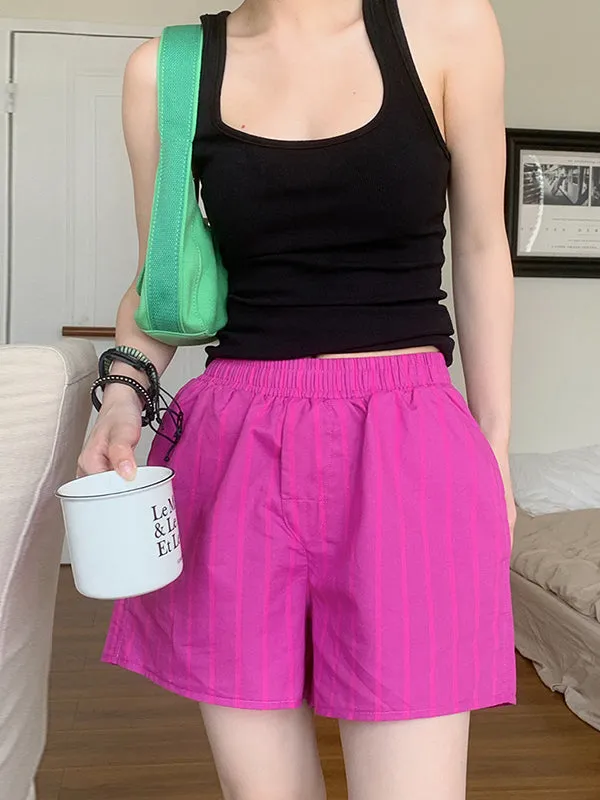 Elasticity Split-Joint Striped High Waisted Loose Shorts Bottoms