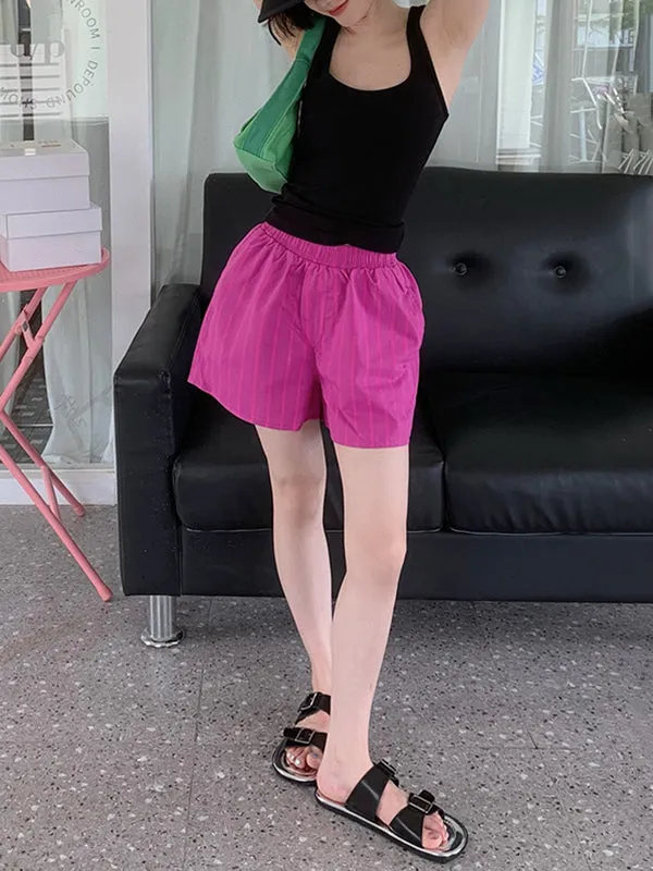 Elasticity Split-Joint Striped High Waisted Loose Shorts Bottoms