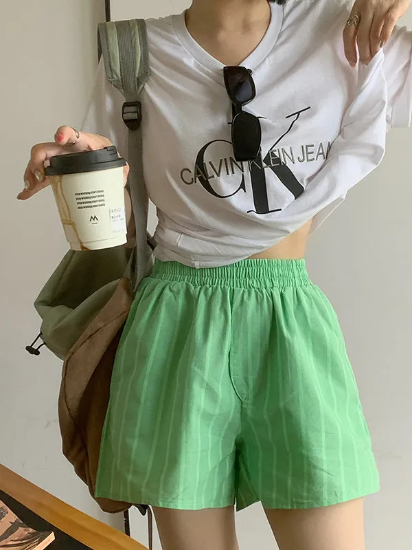 Elasticity Split-Joint Striped High Waisted Loose Shorts Bottoms