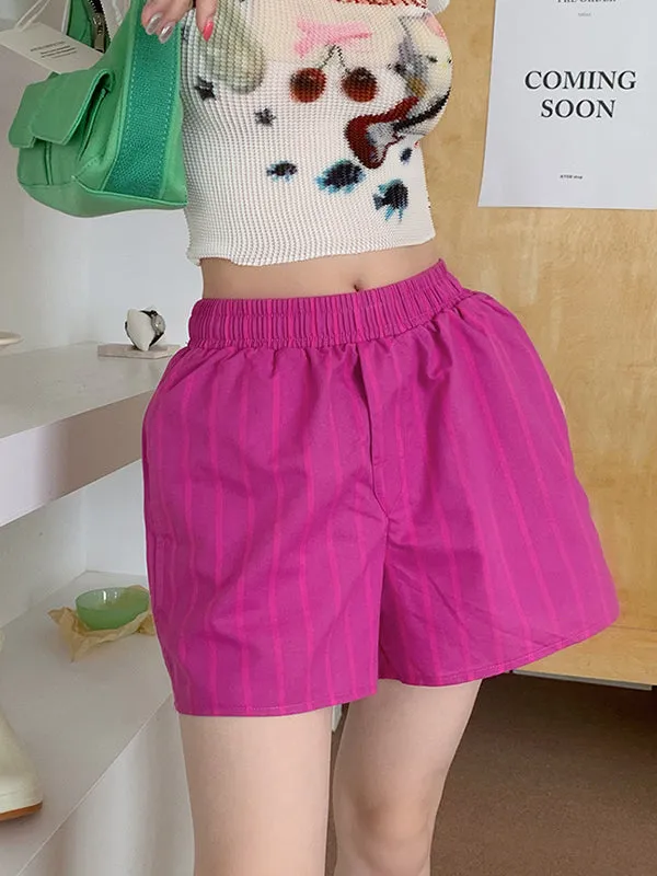 Elasticity Split-Joint Striped High Waisted Loose Shorts Bottoms