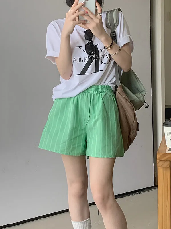 Elasticity Split-Joint Striped High Waisted Loose Shorts Bottoms