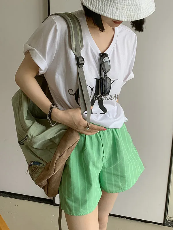 Elasticity Split-Joint Striped High Waisted Loose Shorts Bottoms