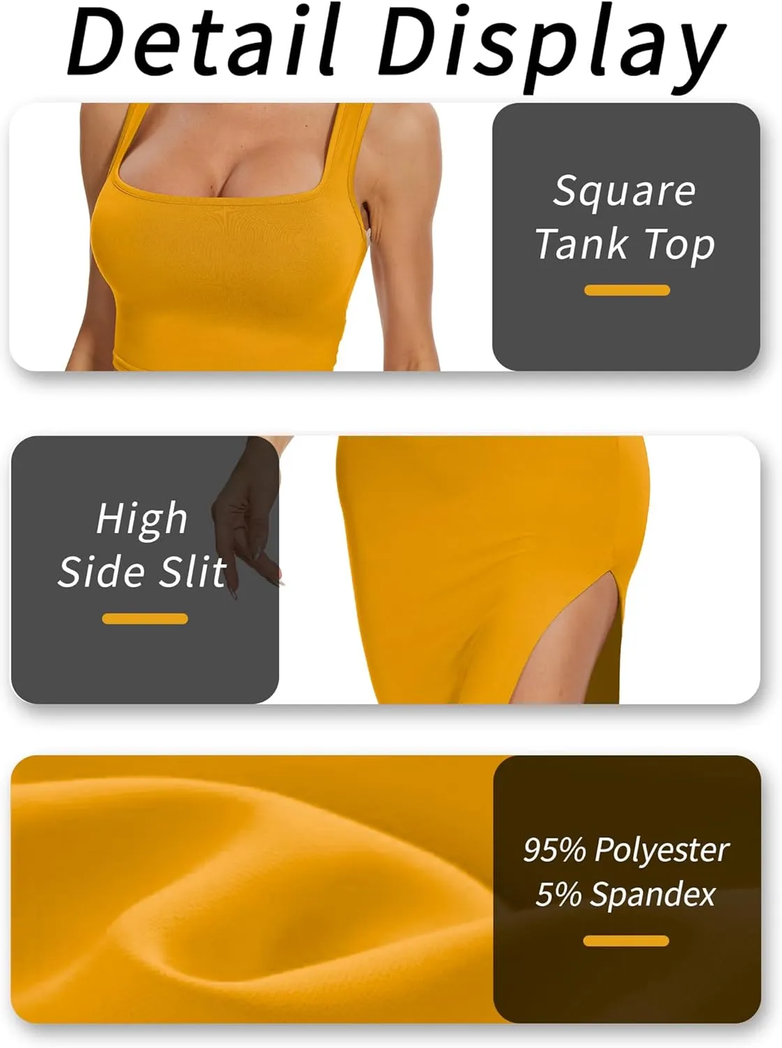ELLEVEN Two Piece Maxi Skirt Sets for Women, Square Neck Tank Tops with High Side Slit Dress Sets Summer Outfits