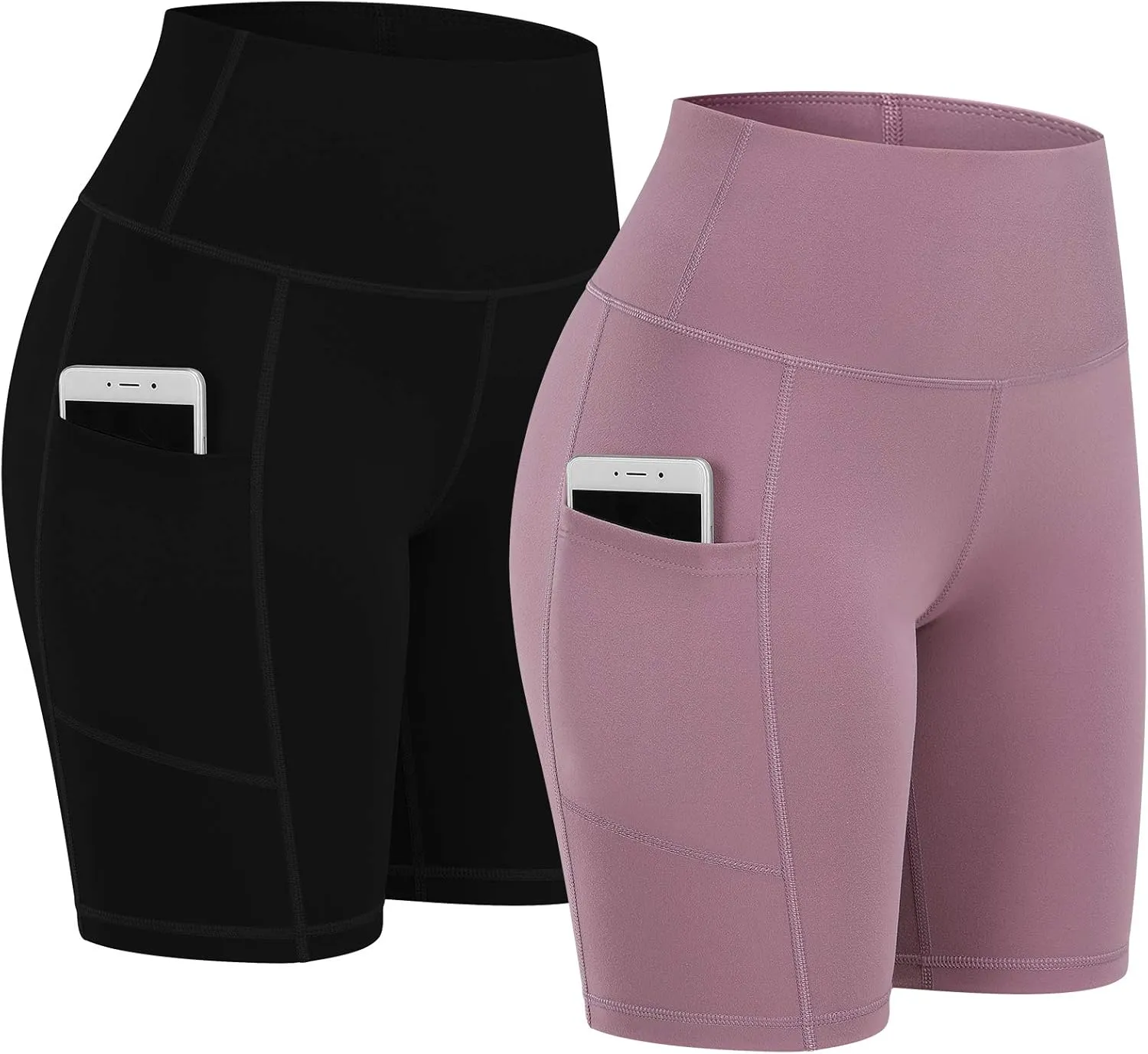 Fengbay 2 Pack 8" /5" Biker Shorts for Women with Pockets, High Waist Workout Shorts for Women Compression Yoga Shorts