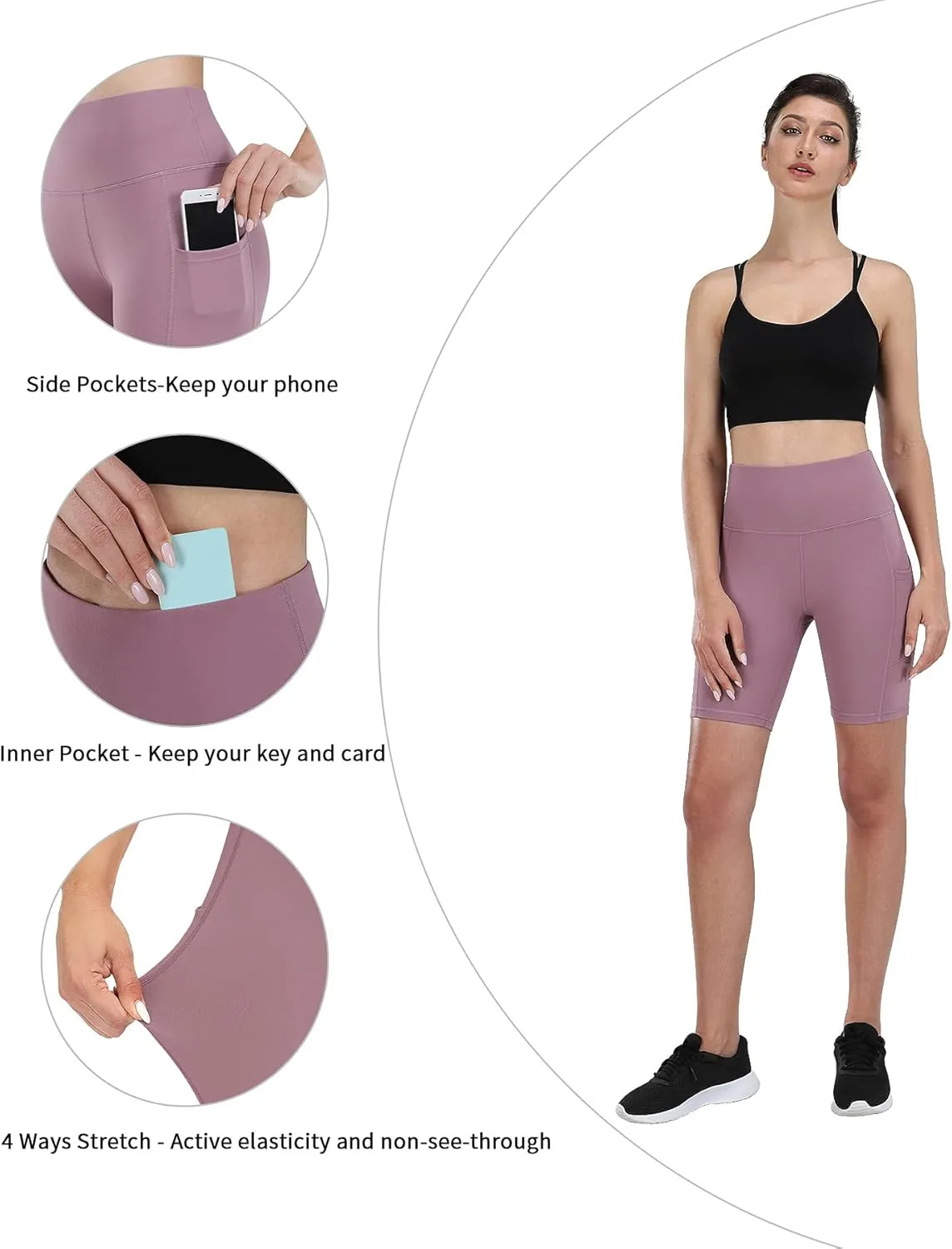 Fengbay 2 Pack 8" /5" Biker Shorts for Women with Pockets, High Waist Workout Shorts for Women Compression Yoga Shorts