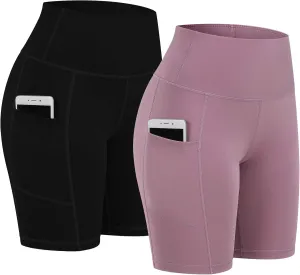 Fengbay 2 Pack 8" /5" Biker Shorts for Women with Pockets, High Waist Workout Shorts for Women Compression Yoga Shorts
