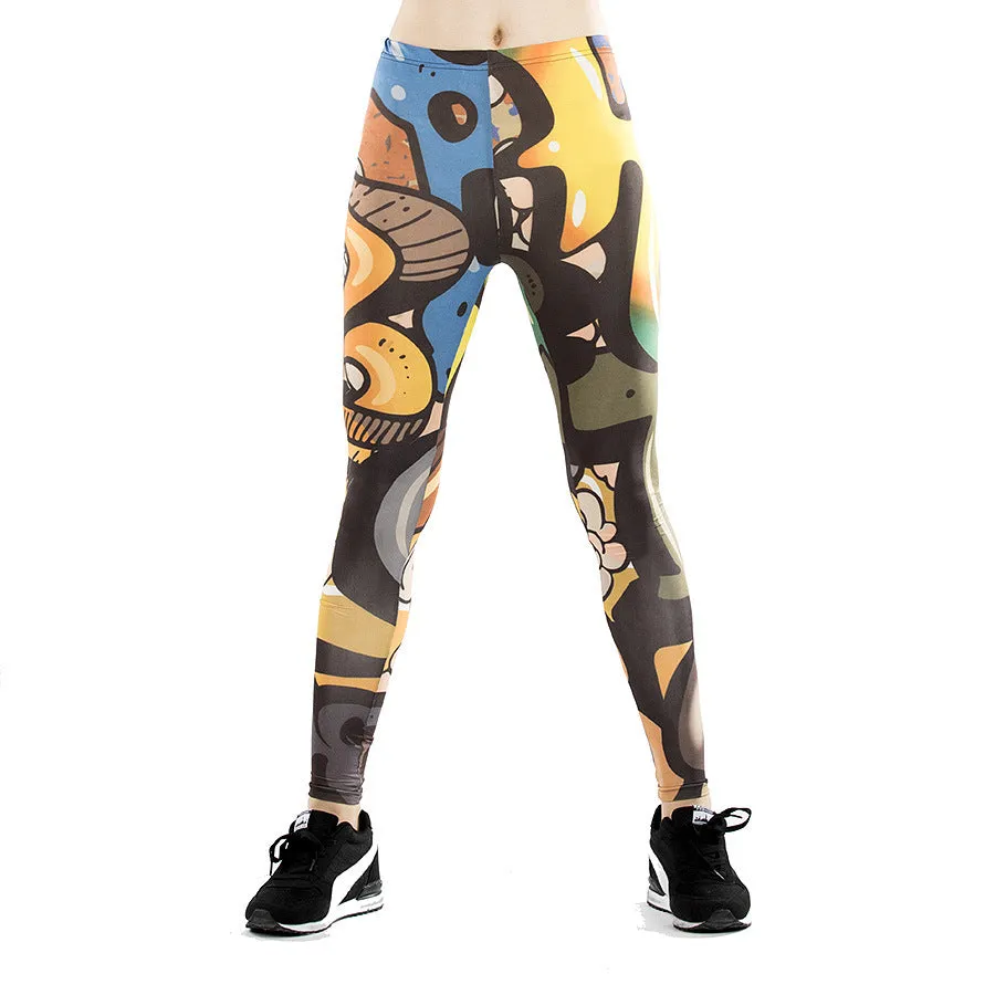 Fitness leggings women slim thin 3D printed high leggings