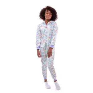 Girls Clouds & Rainbows Zip-Up Hooded Sleeper Pajama with Built Up 3D Character Hood