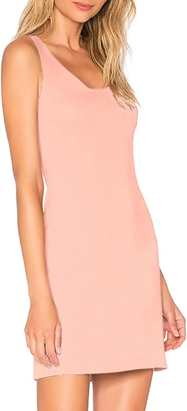 H HIAMIGOS Nightgowns for Women with Built in Bra Slip Dress Sleepwear Sleeveless Nightdress Full Slips
