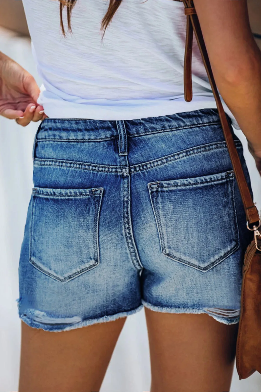 High Waist Frayed Denim Shorts