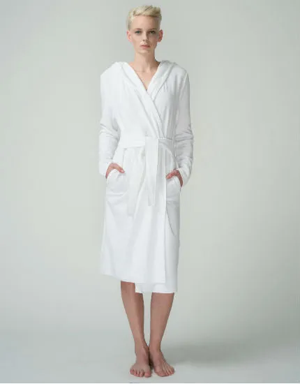 Hooded Terry Robe in White