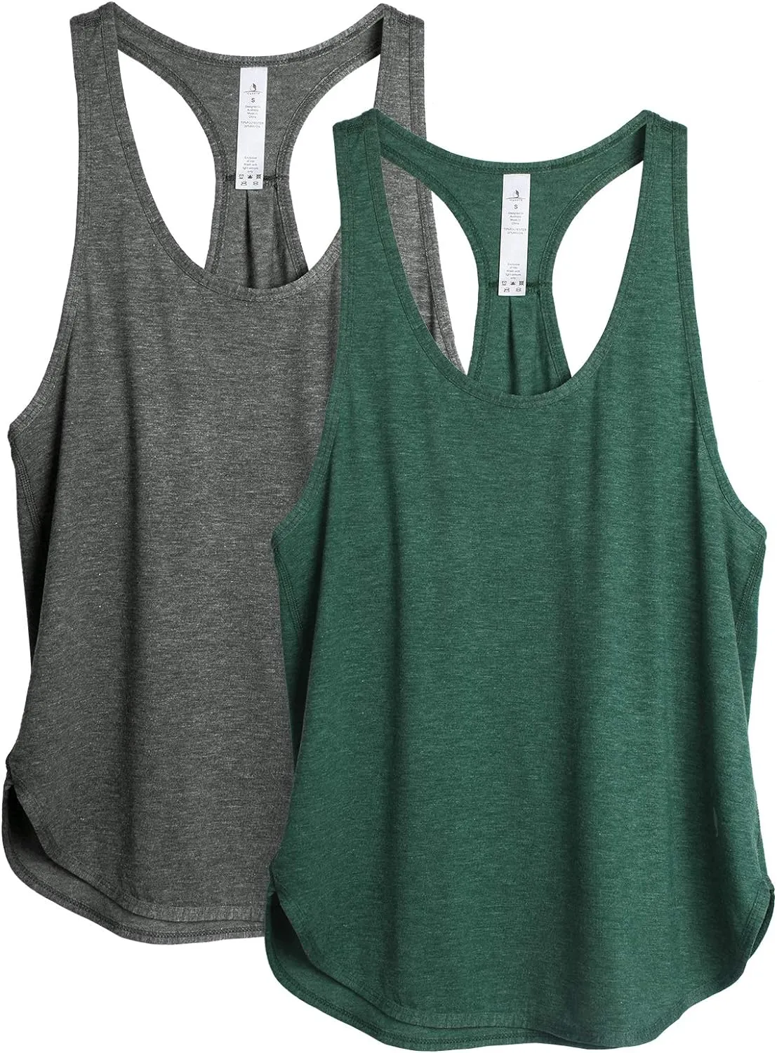 icyzone Women's Racerback Workout Athletic Running Tank Tops Loose Fit (Pack of 2)