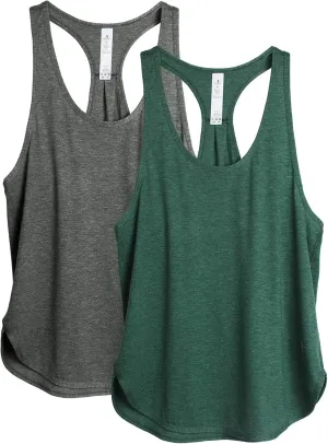 icyzone Women's Racerback Workout Athletic Running Tank Tops Loose Fit (Pack of 2)