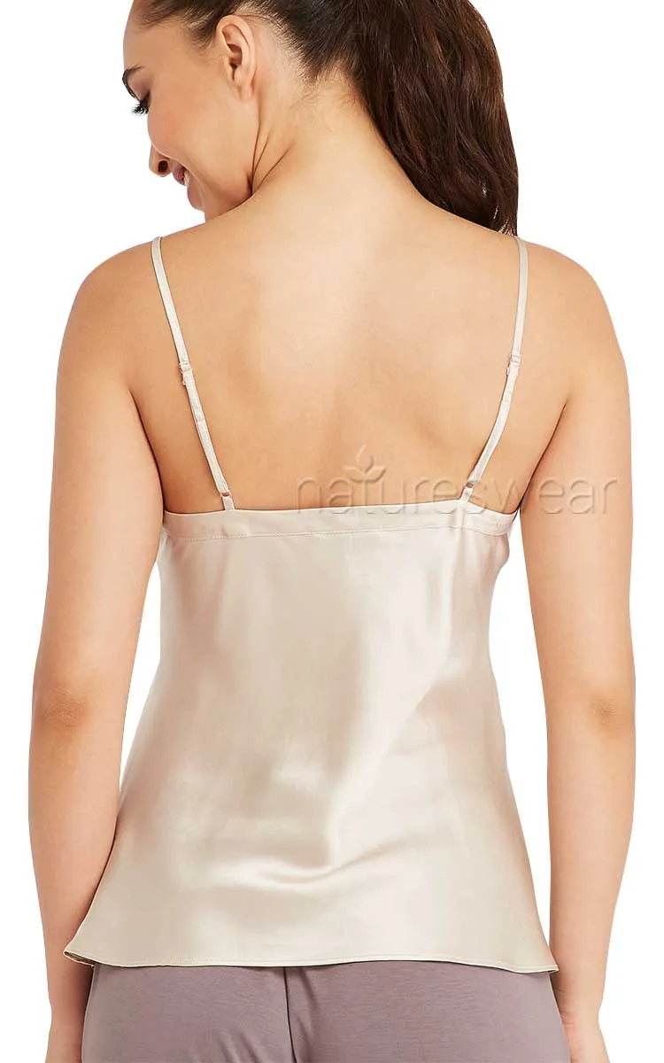 Lotus 100% Silk Camisole with Round Neck in Oyster Kelly