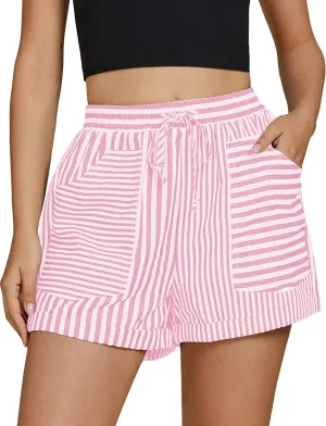 luvamia Striped Shorts for Women High Waisted Trendy Casual Pull On Drawstring Elastic Waist Beach Shorts with Pockets
