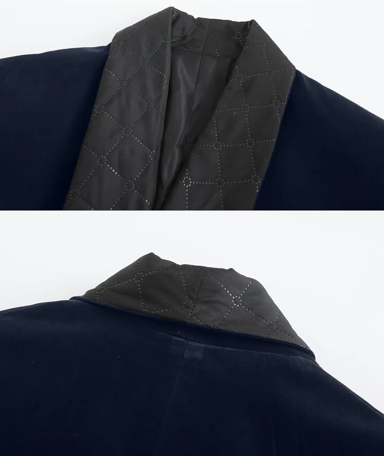 Men's Long Velvet Smoking Robe Double Breasted Jacket Blazer with Belt for Dinner Wedding Party