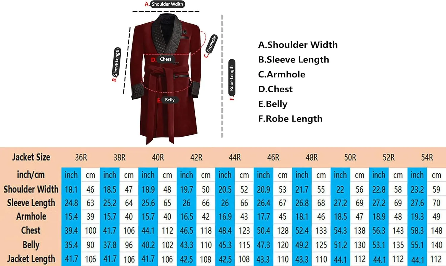 Men's Long Velvet Smoking Robe Double Breasted Jacket Blazer with Belt for Dinner Wedding Party