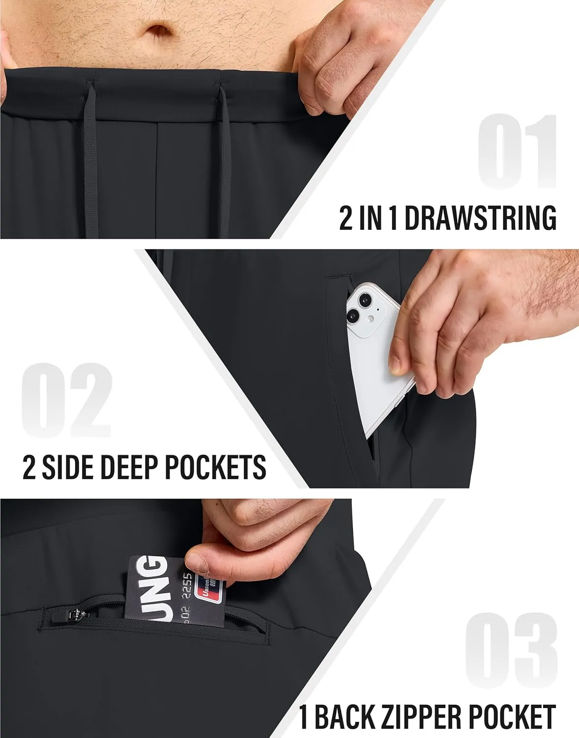 Mens Running Joggers Pants with 3 Pockets Slim Fit Stretch Drawstring Sweatpants for Athletic Traning Track Workout