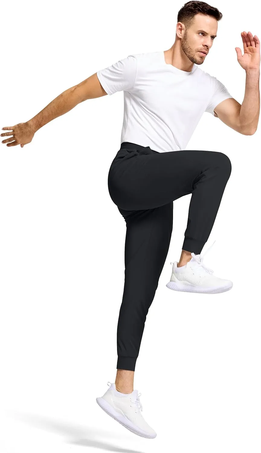 Mens Running Joggers Pants with 3 Pockets Slim Fit Stretch Drawstring Sweatpants for Athletic Traning Track Workout