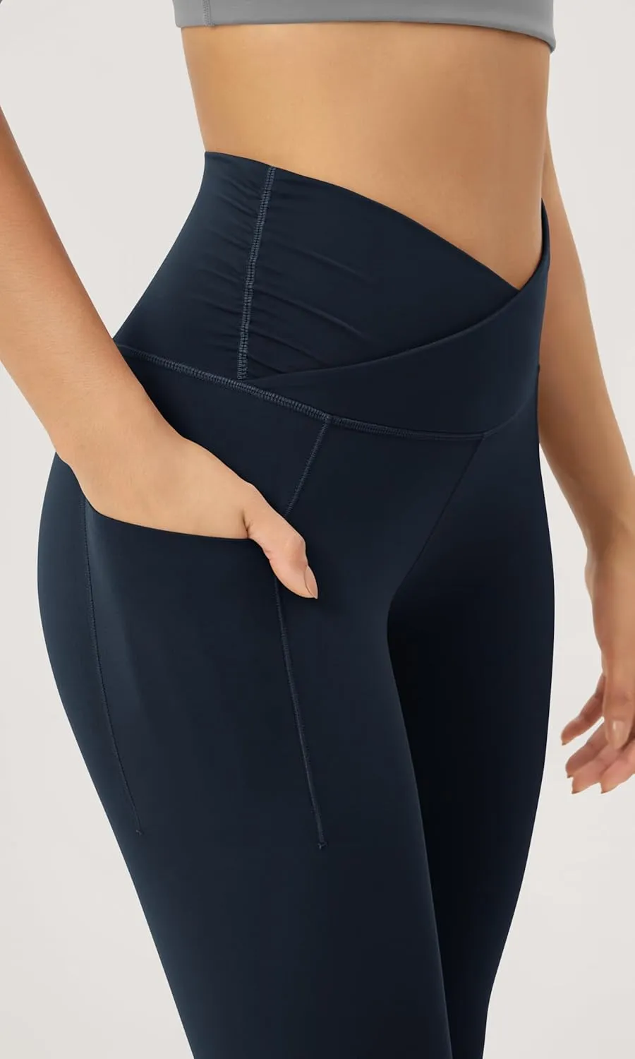 ODODOS Women's Gathered Cross Waist Yoga Leggings with Pockets, 25" / 28" Crossover Workout Yoga Pants