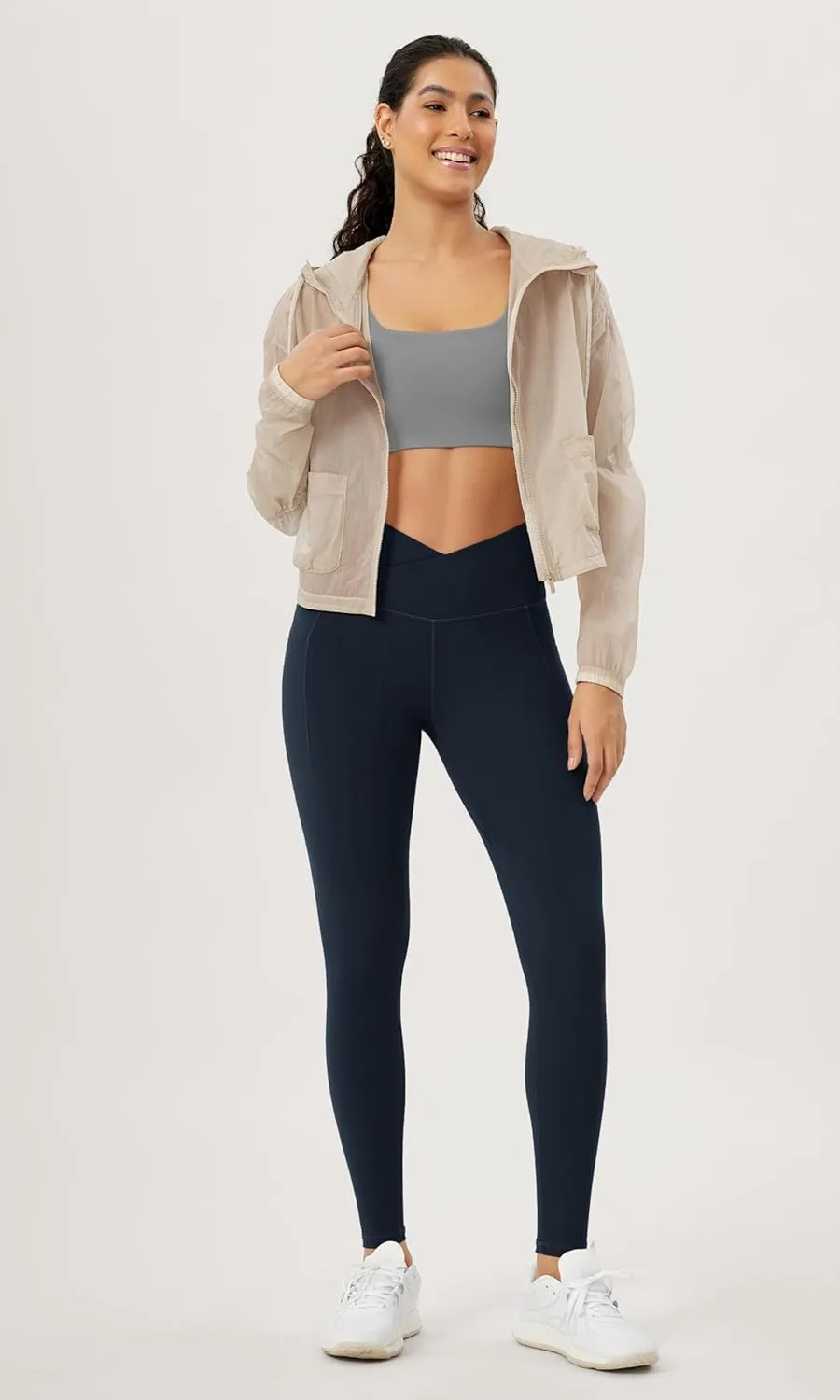 ODODOS Women's Gathered Cross Waist Yoga Leggings with Pockets, 25" / 28" Crossover Workout Yoga Pants