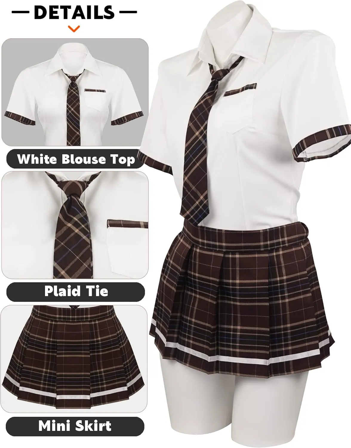 paloli Women Schoolgirl Costumes Lingerie Set Student Roleplay Outfit With Plaid Mini Skirt