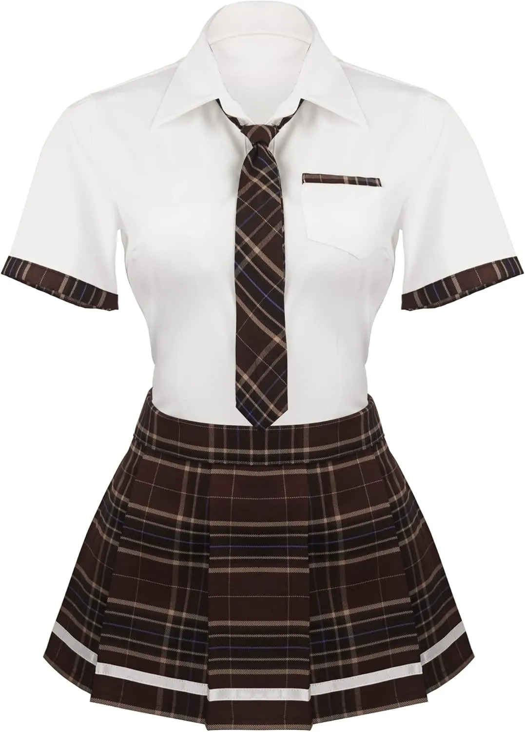 paloli Women Schoolgirl Costumes Lingerie Set Student Roleplay Outfit With Plaid Mini Skirt
